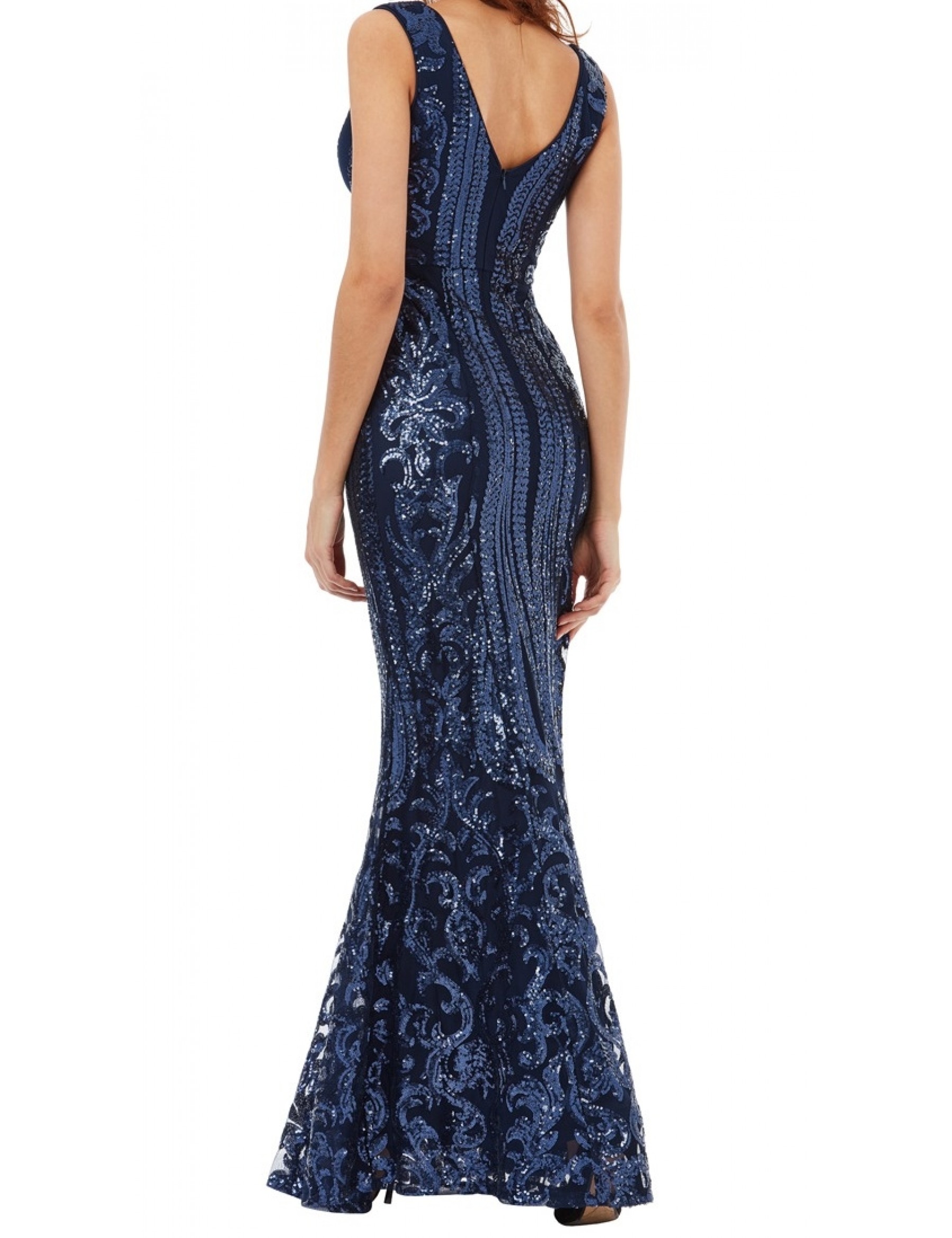 Navy Full lace Sequin Evening Dress